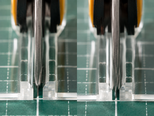 Slotted rulers are not all equal. The difference is how much room the blade has to move inside the channel.