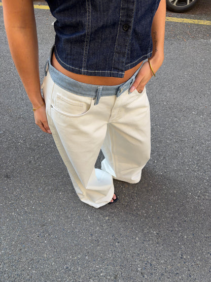 Striped low-waisted loose jeans