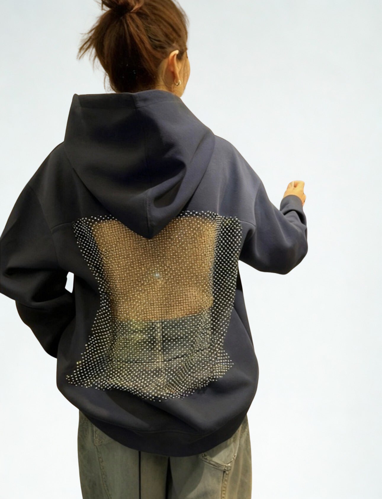 Backless Rhinestone Hoodie