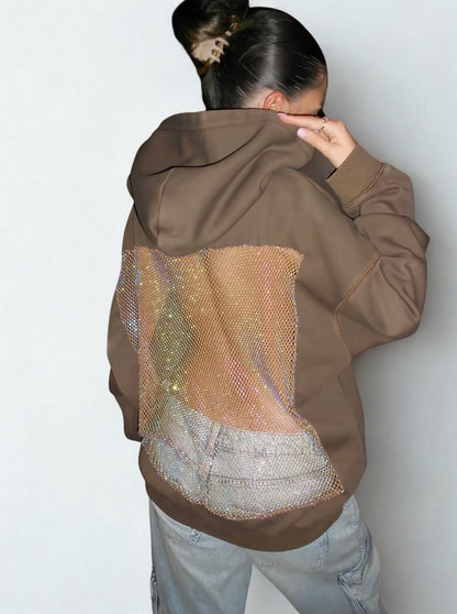 Backless Rhinestone Hoodie