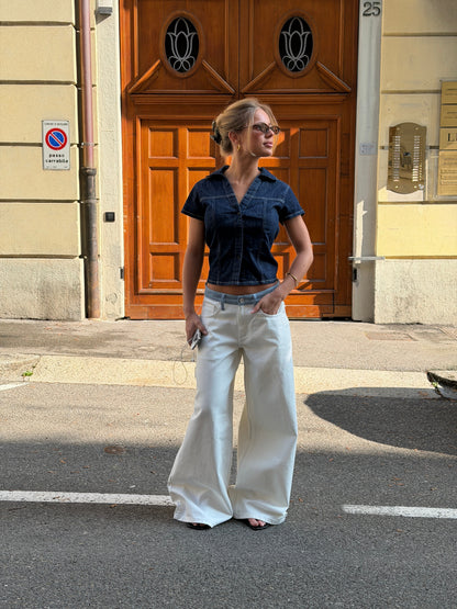 Striped low-waisted loose jeans