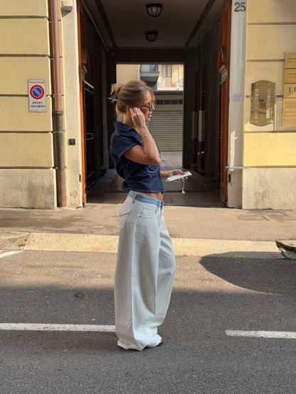 Striped low-waisted loose jeans